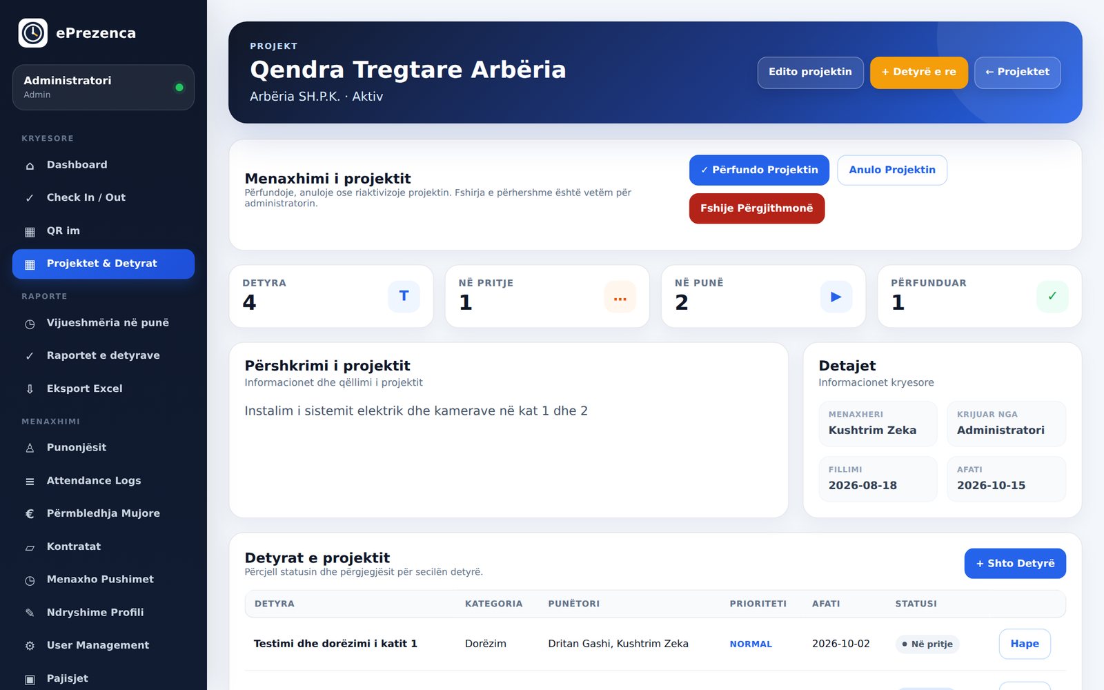 Projekti dhe ekipi